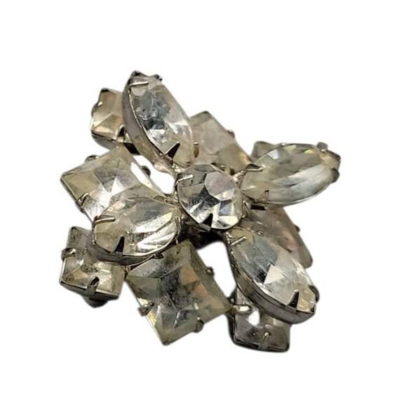 Layered Rhinestone Star Brooch Vintage Silver Tone Setting Unsigned Beauty - Picture 5 of 14
